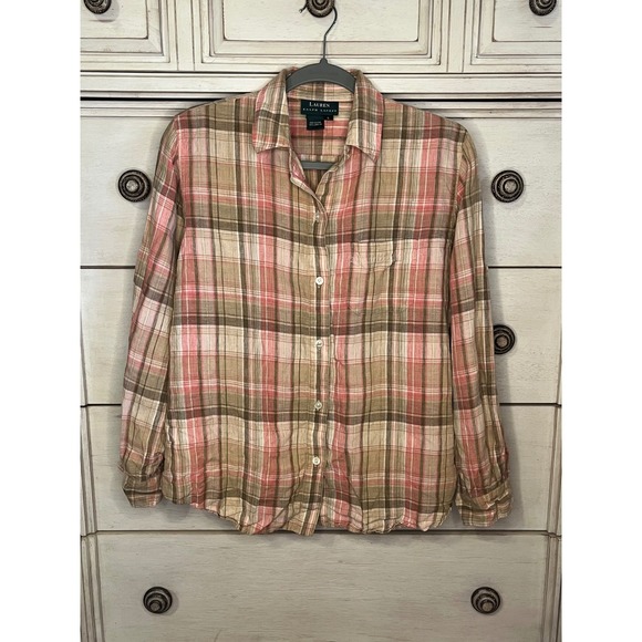 Lauren Ralph Lauren Classic Fit Coastal Plaid Button Down Shirt Women's Large - Picture 2 of 8